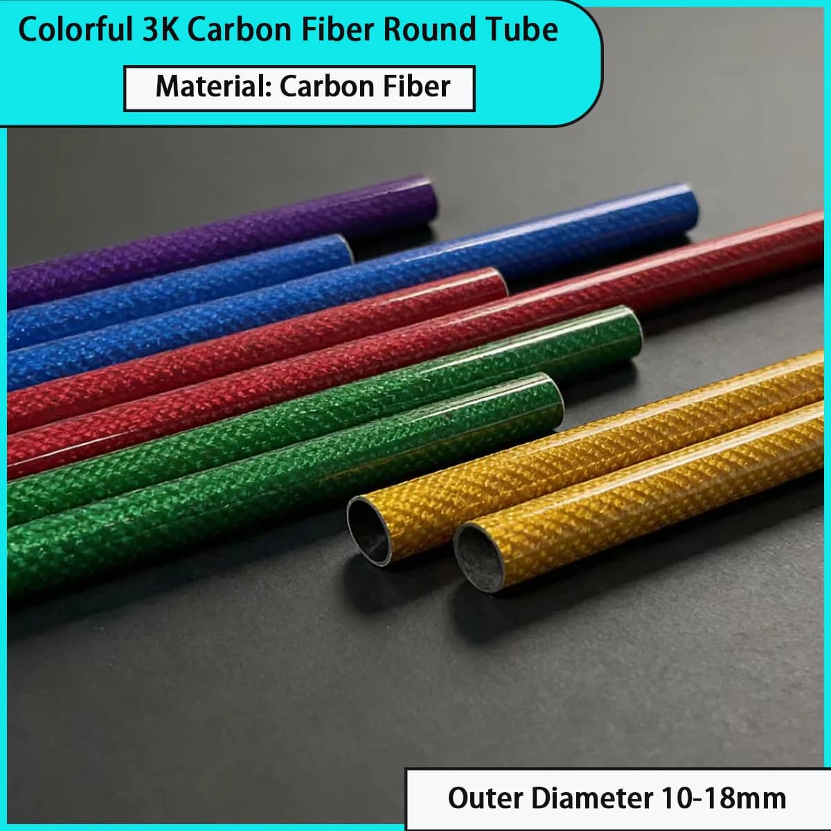 Outer diameter 10-18mm colored 3k carbon fiber round tube used for aviation models, sports equipment, decorative structures, etc