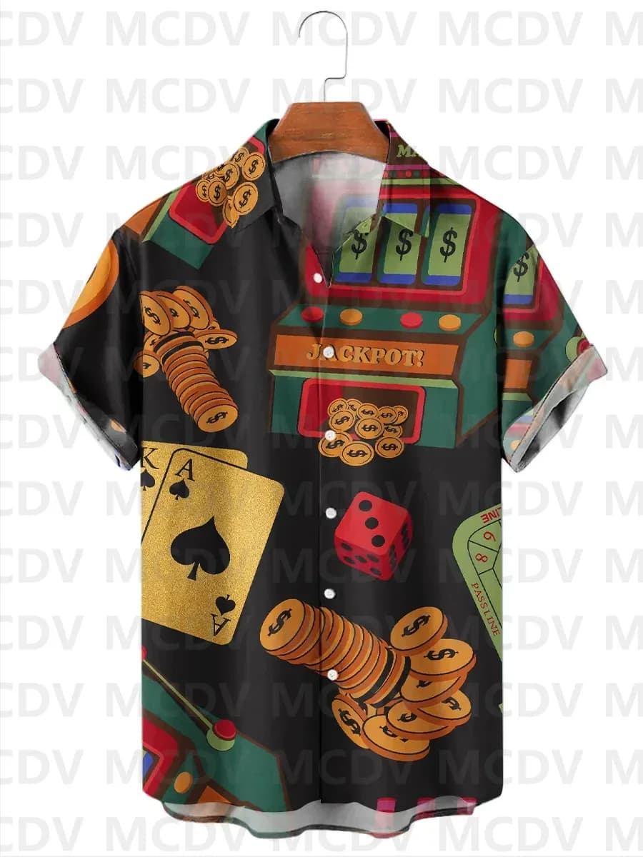 Men's Hawaiian Shirts Mahjong Chest Pocket Short Sleeve Casual Shirt Casual Breathable Hawaiian Short Sleeve
