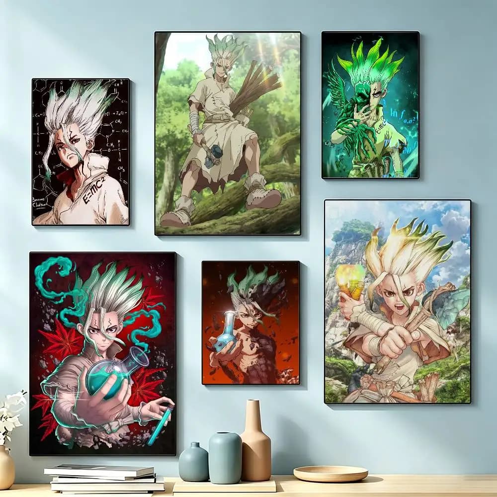 Anime D-Dr STONE S-Senku Ishigami  Poster Waterproof Wall Art Sticker For Bar Living Room Vintage Decor High Quality Print Gift