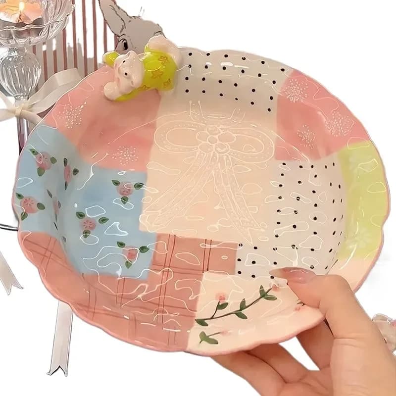Straw hat plate Ceramic plate Underglaze color tableware Household high sense @#!