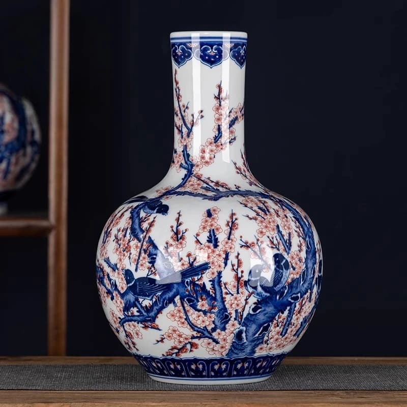 c13-living room vase ornament Chinese high-end hand-painted entrance TV cabinet flower arrangement ornament
