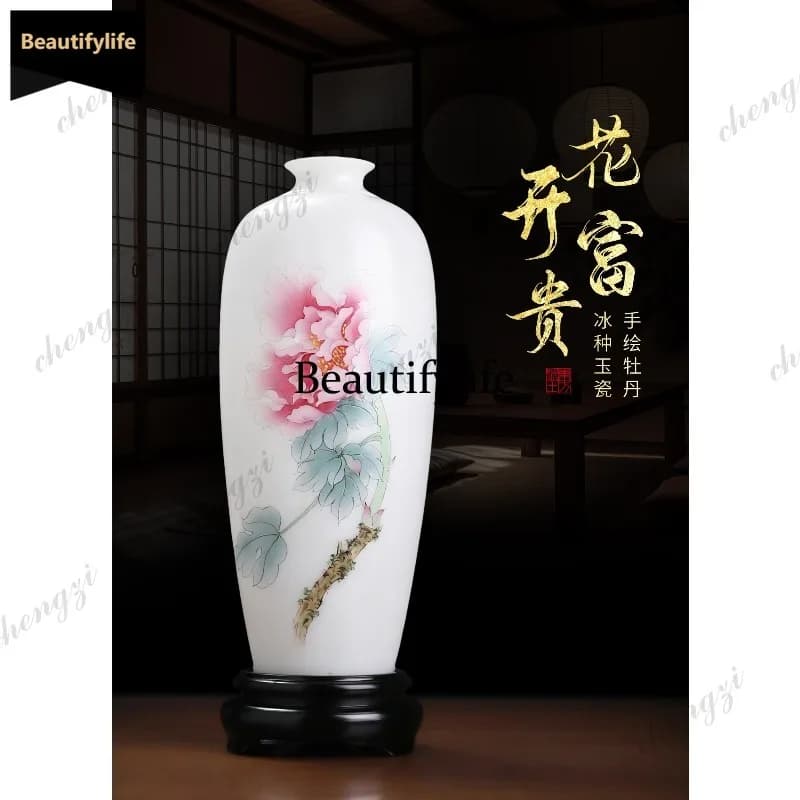 D80 Ceramic hand-painted vase ornament, living room tea room flower arrangement decoration, Chinese retro housewarming opening g