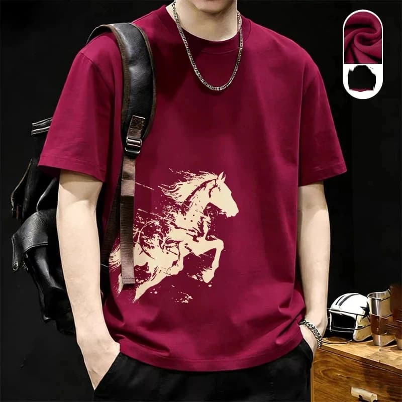 Men's Casual Short Sleeve T-Shirt With Horse Print Round Neck Soft Comfortable Daily Wear Style