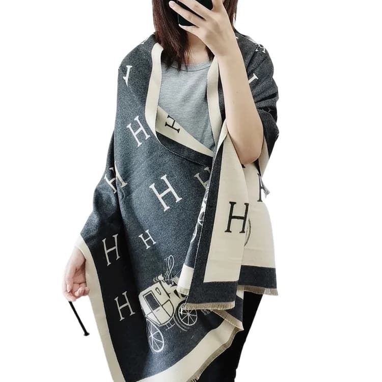 Winter new women's middle school office carriage pattern thermal air conditioner dual-purpose scarf shawl