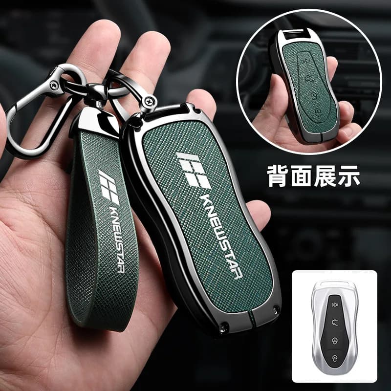 Car Accessories Zinc Alloy Leather Key Case Holder Cover Chain Buckle For Geely KNEWSTAR 001 Key Protective Shell Decoration