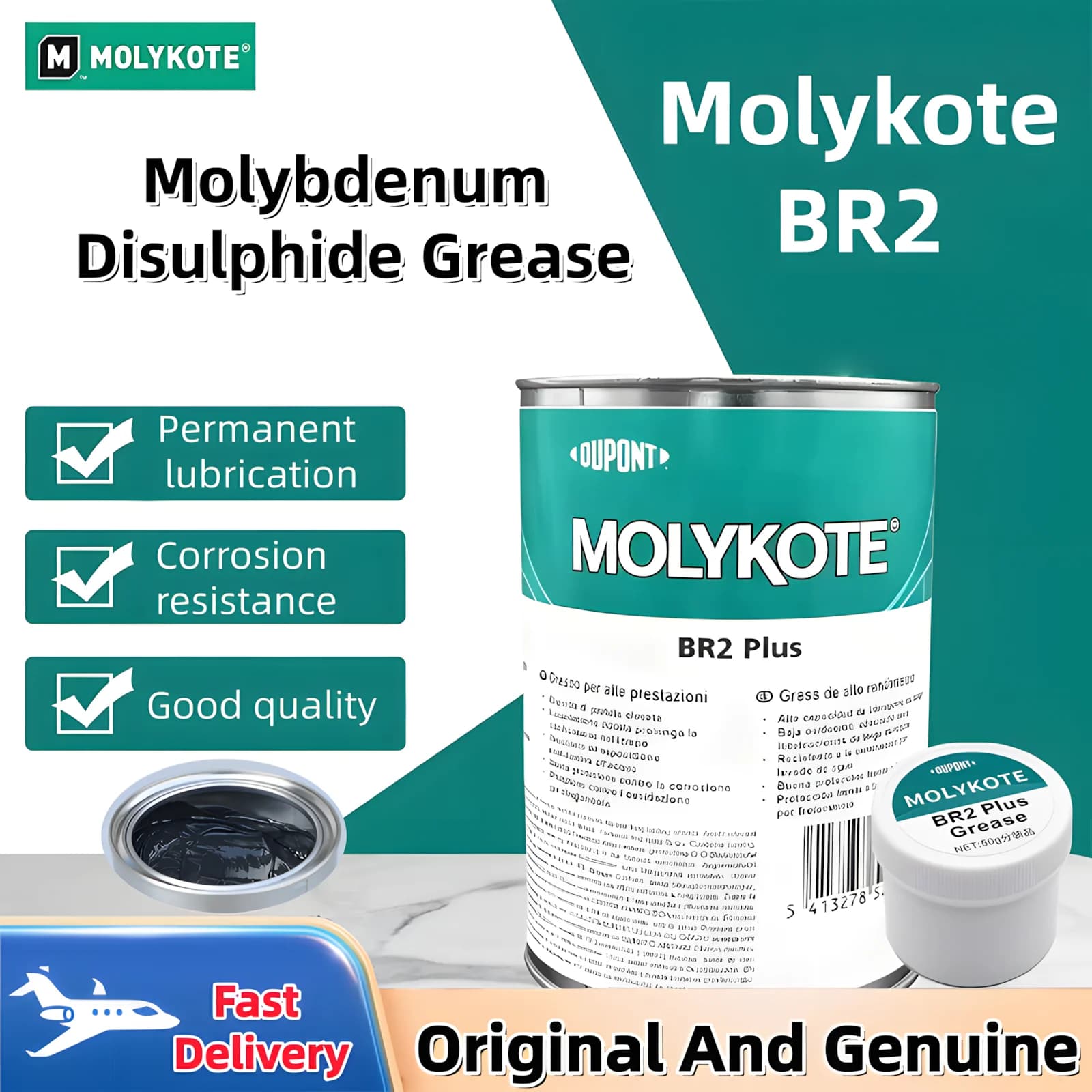 MOLYKOTE BR2plus Multi-Purpose Grease Heavy Load High-Temperature Resistant Industrial Machinery Lubricant with Water Resistance