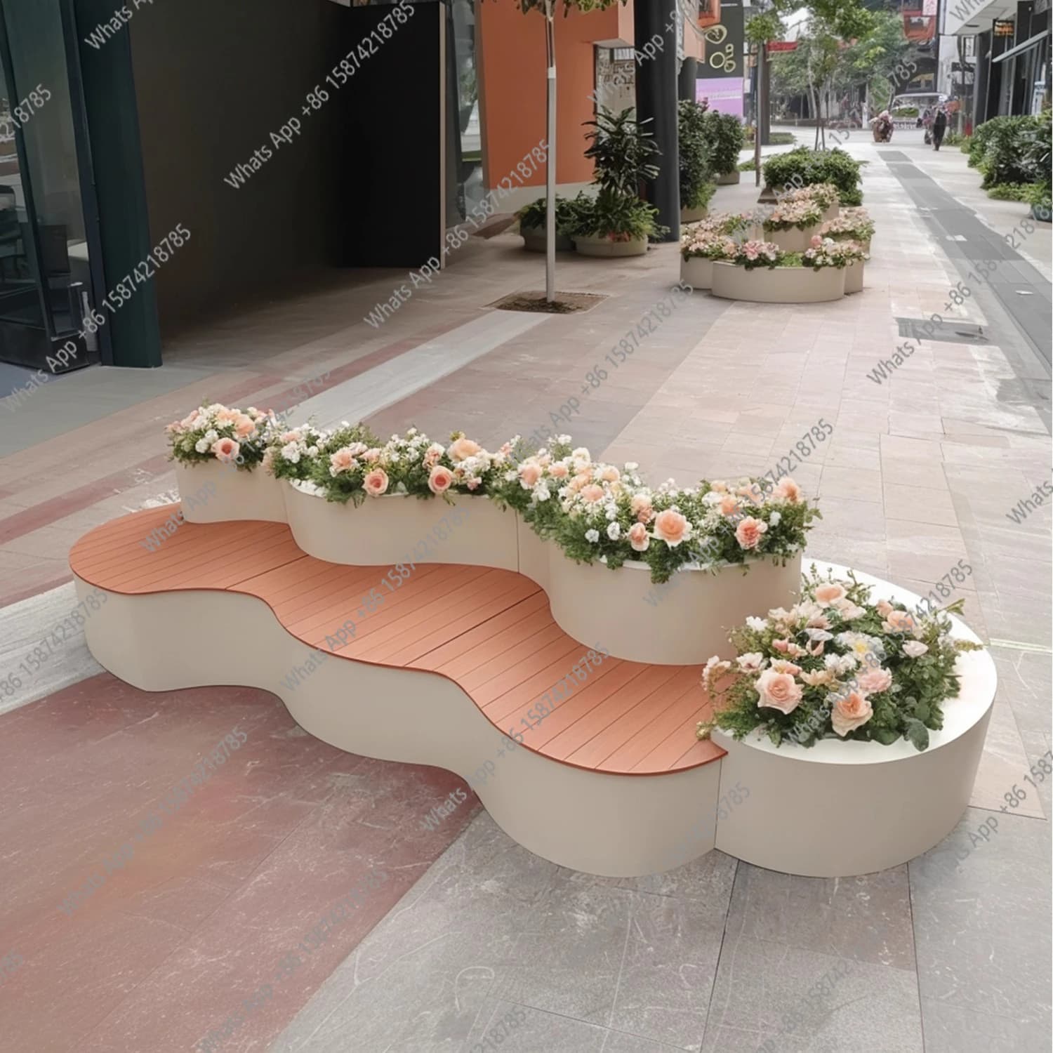 Outdoor wrought iron curved seat flower box Commercial street planting box Partition flower stand flower pot Cafe Hotel outside