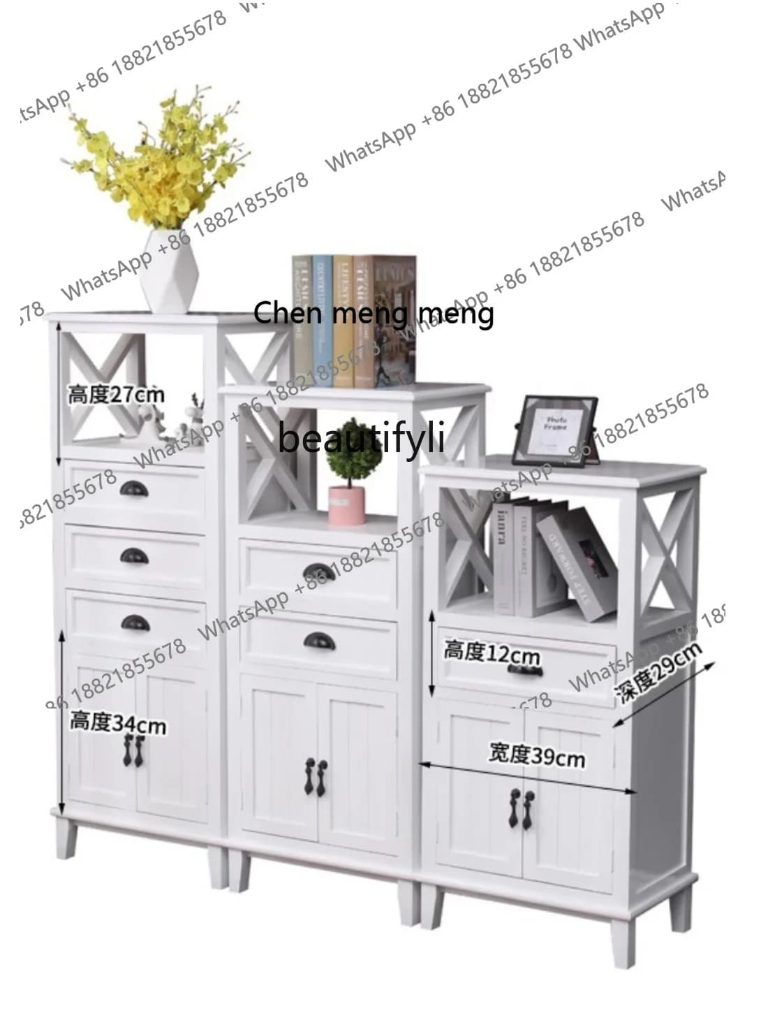 American Idyllic Solid Wood Storage Bookshelf Simple Storage Side Cabinet Storage Chest of Drawers