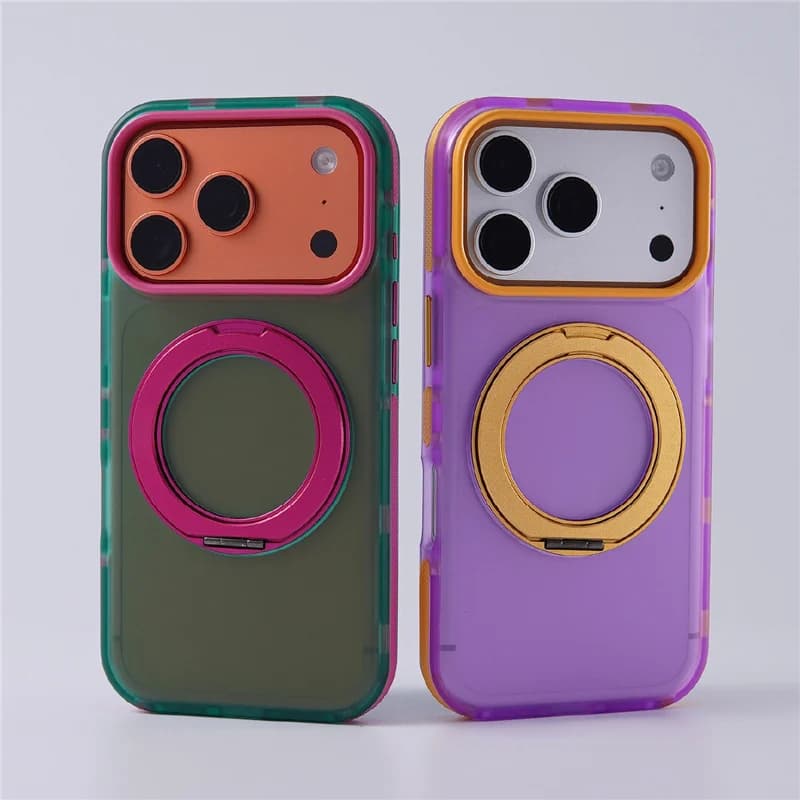 Hit Color Anti-slip Border Original Rotating Magnetic Bracket Hard Case For iPhone 17Pro 16 17 Pro Max For Magsafe Matte Cover