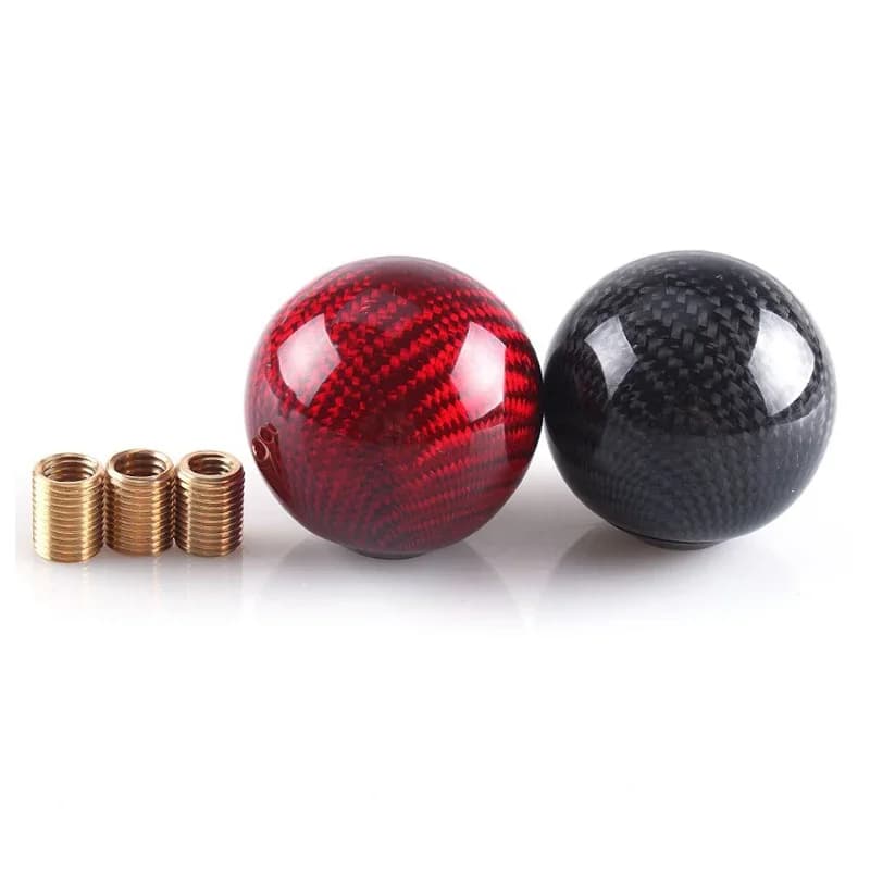 Universal Gear Knob Black Carbon Fiber Car Shift Knob Ball Shift Head Gear Knob with 3 Adapters