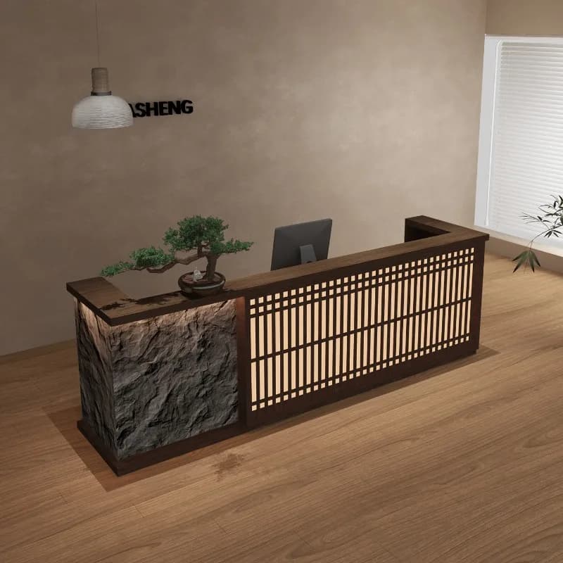 New Chinese style reception desk, tavern restaurant health center checkout page simulation stone cabinet