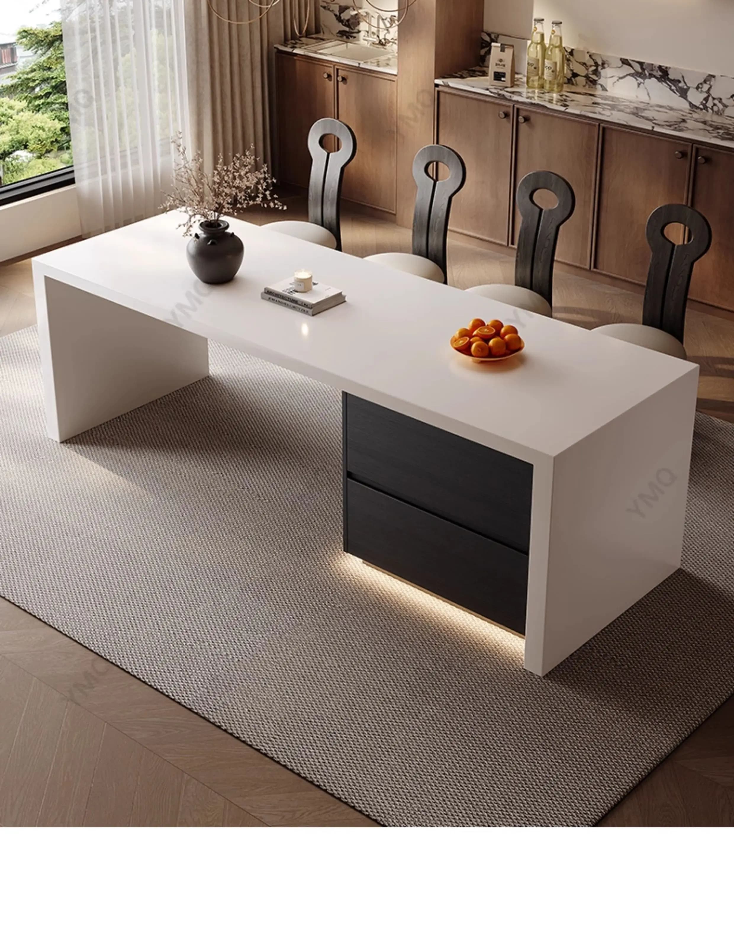 LTT island dining table integrated household modern rock slab island kitchen open multi-functional guide table