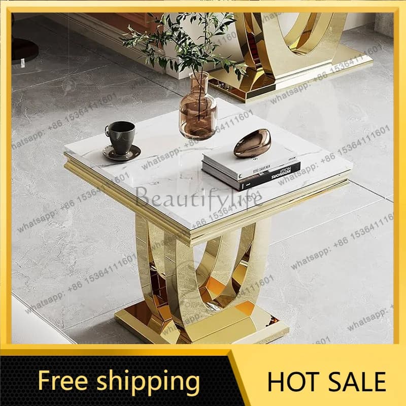 LS light luxury glass square edge few high-end modern living room sprinkle shop coffee stainless steel tea corner
