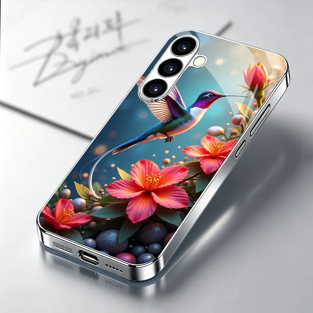 hummingbird picking flowers Tempered Glass Fashion phone case for Samsung Galaxy S26/S25/S24/S23/S22/S21FE Ultra Plus Shockproof