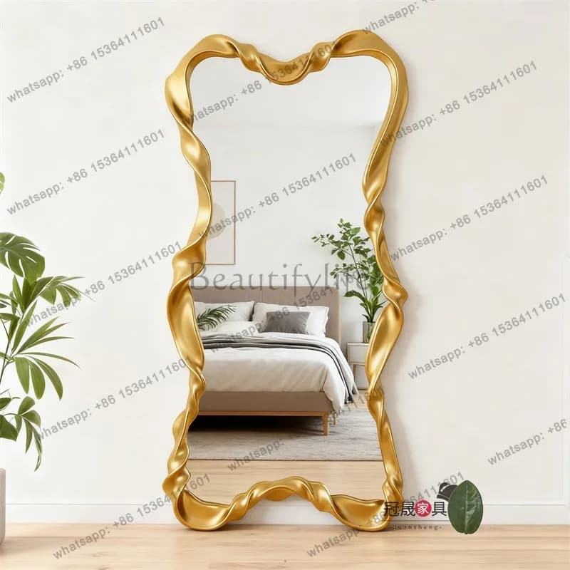 LS French retro full body floor mirror light luxury living room entrance special-shaped advanced sense full-length mirror