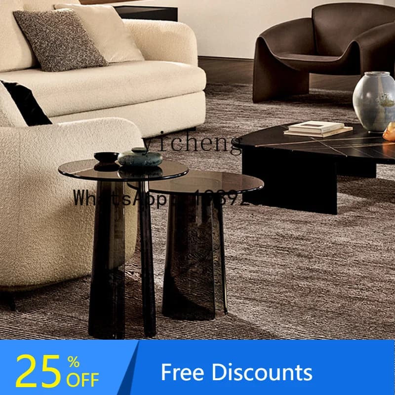 AA  light luxury creative brown transparent glass mobile sofa bed corner home accessories table