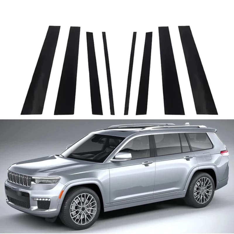 8pcs Glossy Black Pillar Posts Fit For Jeep Grand Cherokee L（WL75）2021-2024 Window Door Trim Cover Sticker Styling