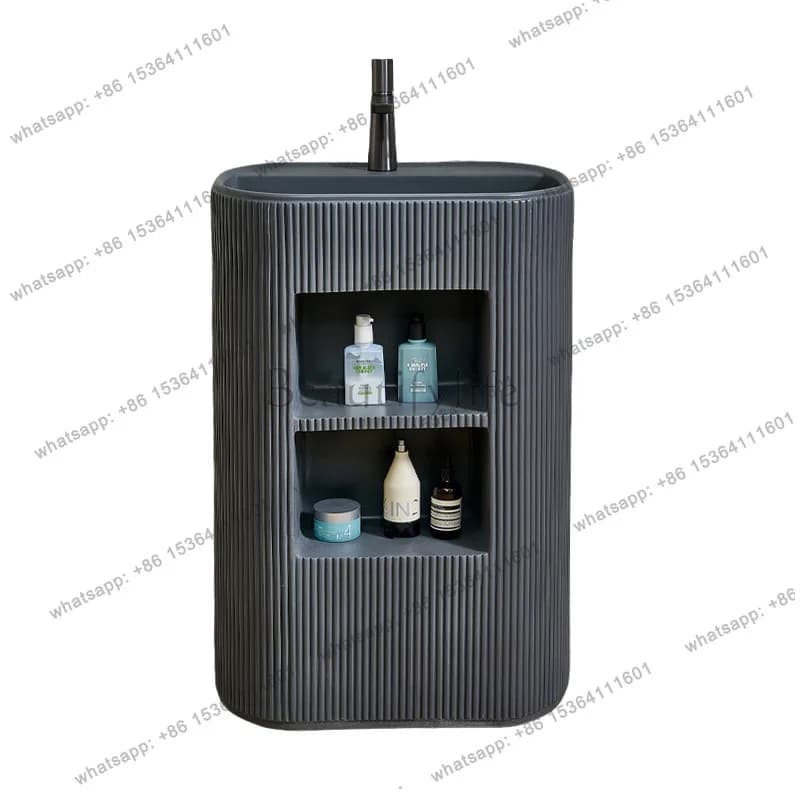 Modern storage wash basin Artificial stone integrated column basin Bathroom cabinet