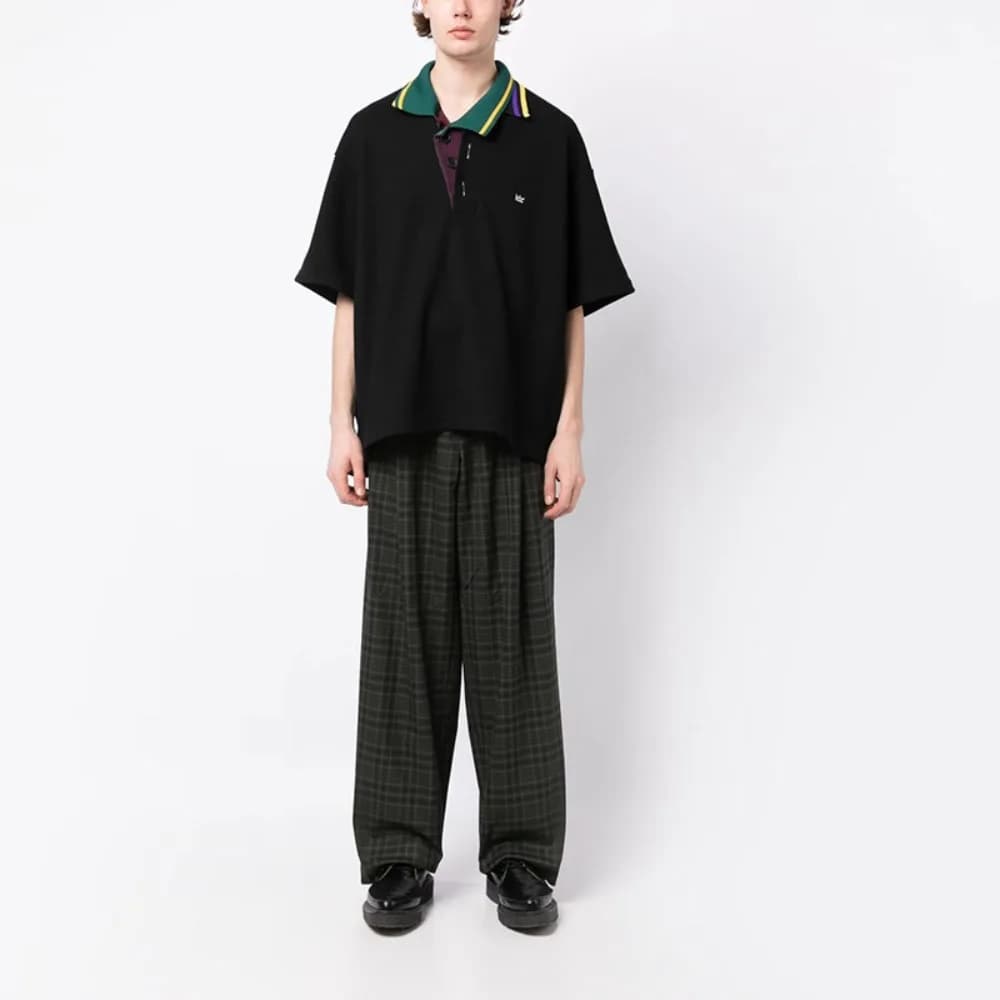 Japanese Niche Fashion KOLOR Asymmetric Layered Lapel Loose-fit T-shirt Black and Purple Tops