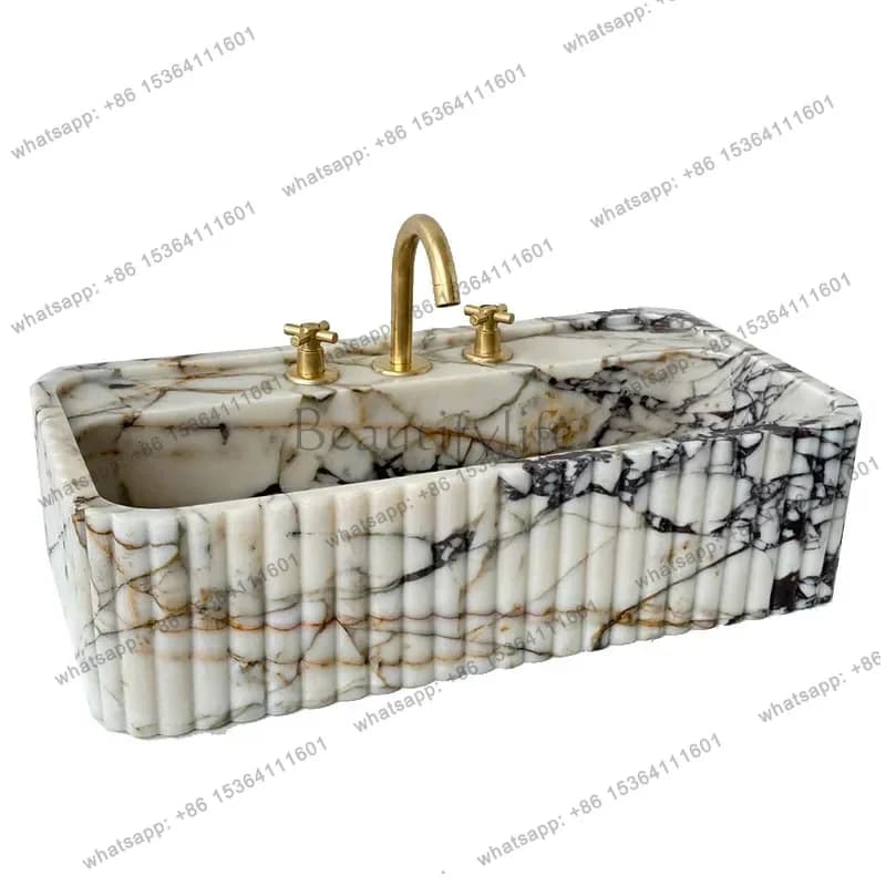Customizable Carrara Marble Square Sink Undermount Bathroom Vanity Basin Semi Recessed Hand Polished Luxury Natural Stone Sink