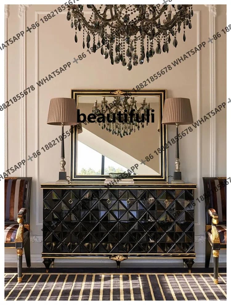 European retro solid wood dining side cabinet carved storage decorative entrance cabinet table post-modern