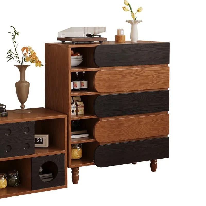 French retro solid wood chest of drawers, integrated storage side cabinet against the wall, drawer storage cabinet