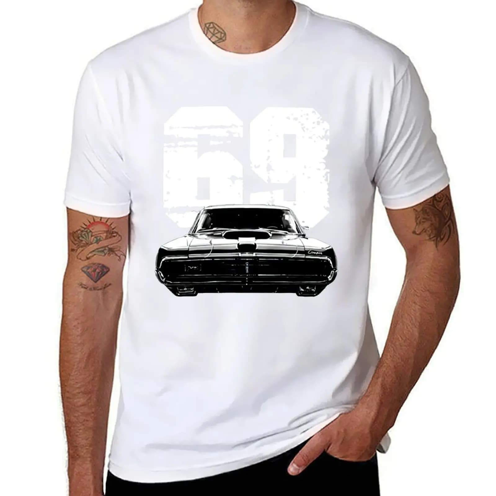 1969 Mercury Cougar Front View with Year Silhouette T-Shirt t shirt man luxury man t shirt cotton T-Shirt