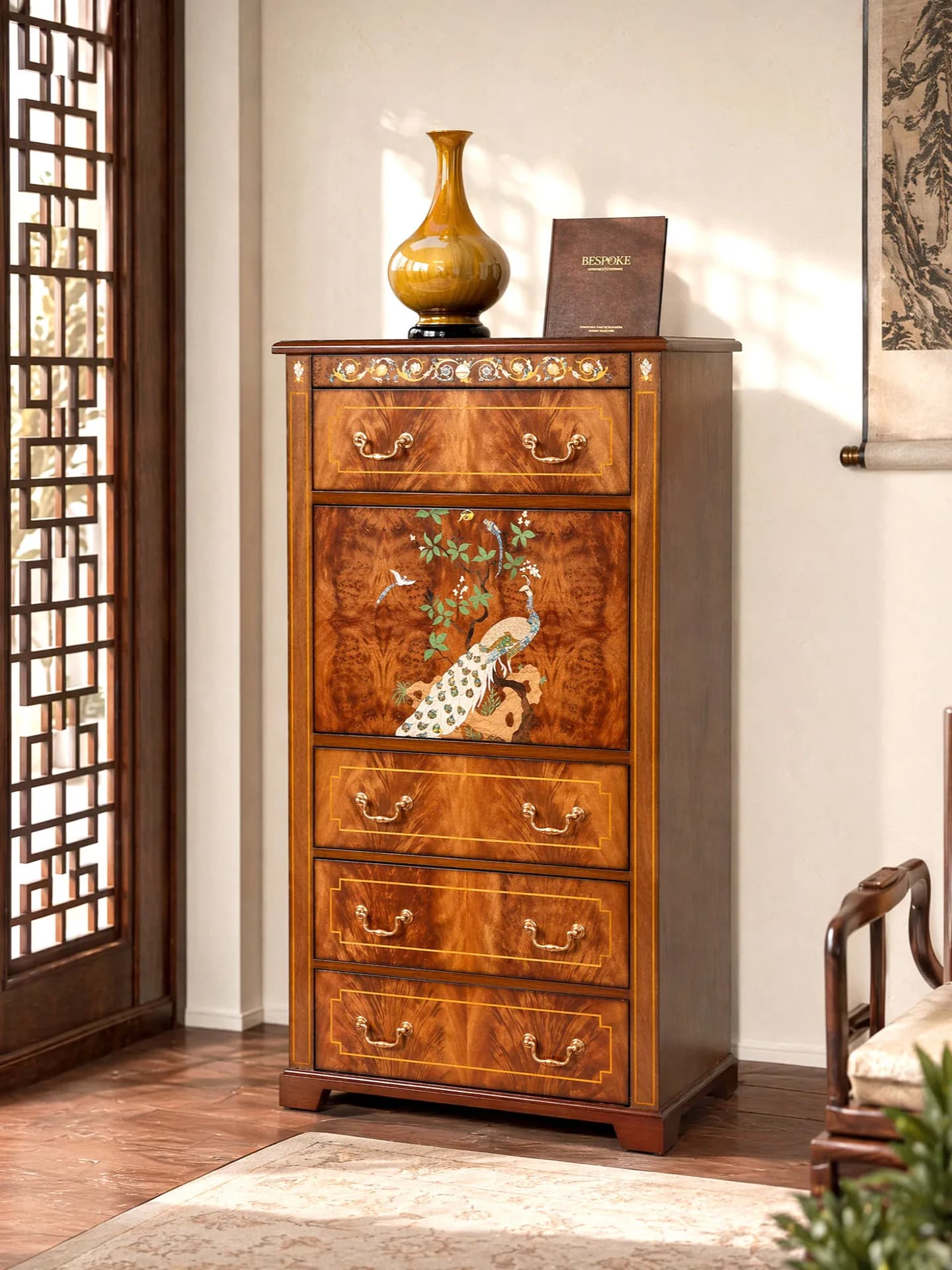 Solid wood jewelry cabinet, multi-layer lockable dental cabinet, American vintage jewelry and antique large storage cabinet