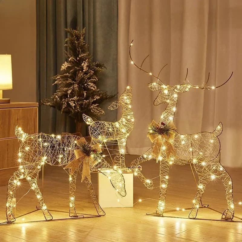 for Christmas Luminous Wrought Iron Deer Window Decoration for Christmas Deer Pull Car with Light Gift Box Desktop Bright