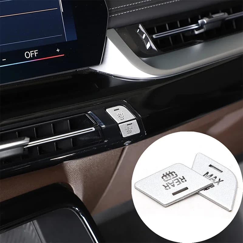 For BMW X1 U11 2023+ Aluminum Alloy Silver car styling Car Front and rear blocks Defogging Button Sticker Car Accessories 2Pcs