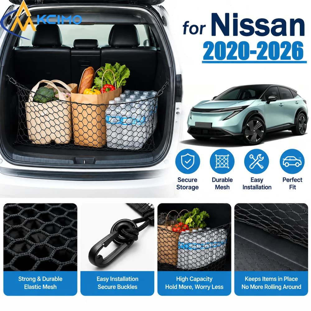 For Nissan Ariya 2020-2026 Elastic Nylon Mesh Cargo Net Car Trunk Storage Organizer Heavy Duty Luggage Secure Belongings