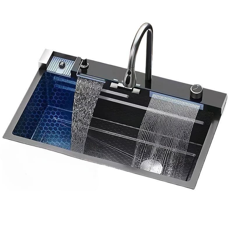 Extra-thick 304 stainless steel sink honeycomb embossed rain shower single-basin digital display new vegetable washin