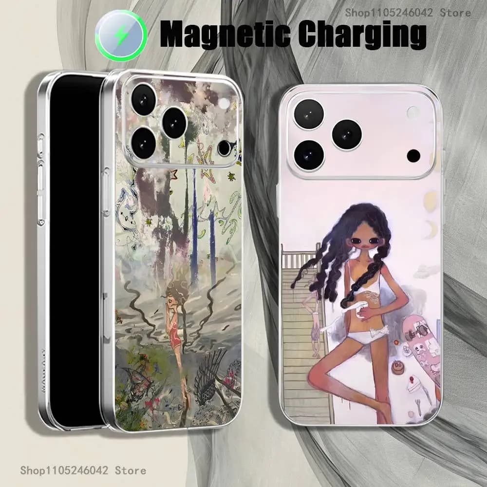 Aya T-Takano Shockproof Transparent White Phone Case For iPhone 18,17,16,15,14,13,12,Pro,Max Magnetic Wireless Charging