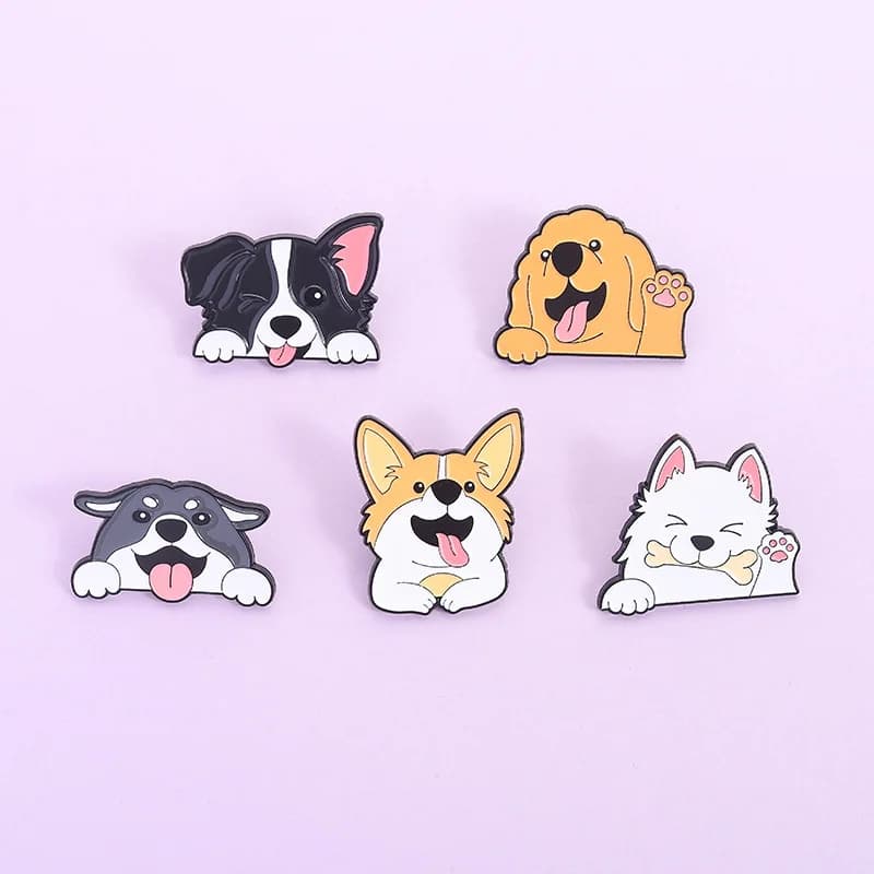 Hot Selling Cute Dog Brooches Creative Cartoon Animal Series Metal Badge Casual Commute Gift Pin for DIY Bag Clothes Decoration
