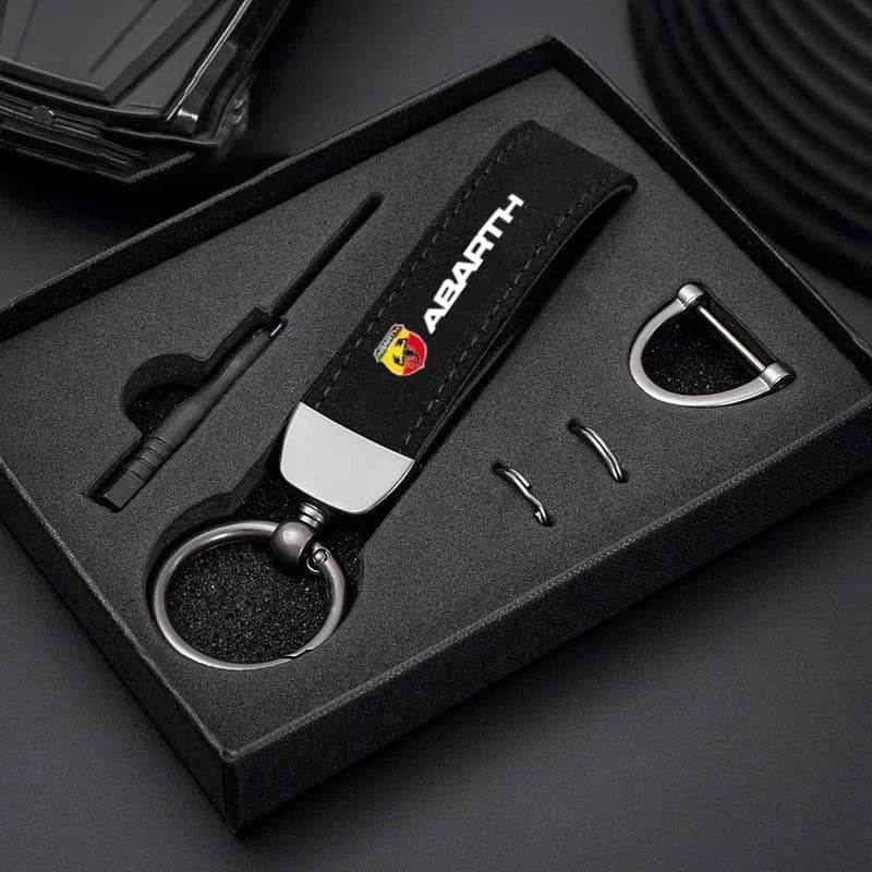 Suede Metal Keychain Lanyard Suitable for Abarth 595 500 124 Spider Car Key Ring Business Gift Accessory