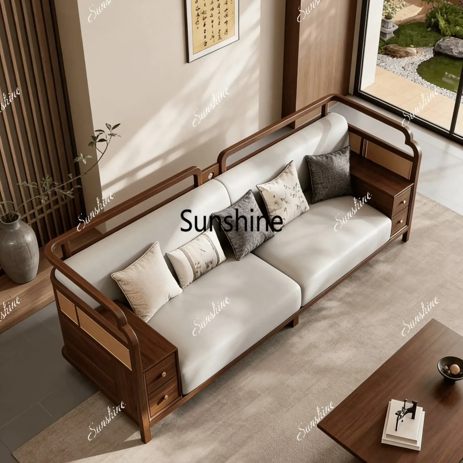 New Chinese style, solid wood sofa living room, classic retro light luxury reception furnitureY