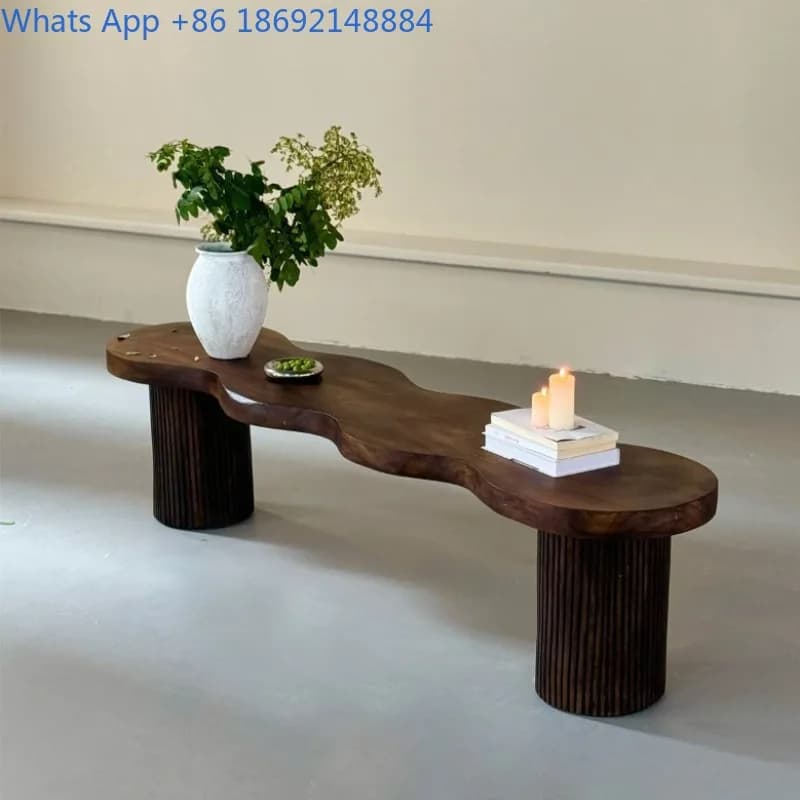 Solid Wood Long Bench Personality Fashion Wave-shaped Bedside Shoe Changing Bench Old Elm Wood Restaurant Double Long Chair