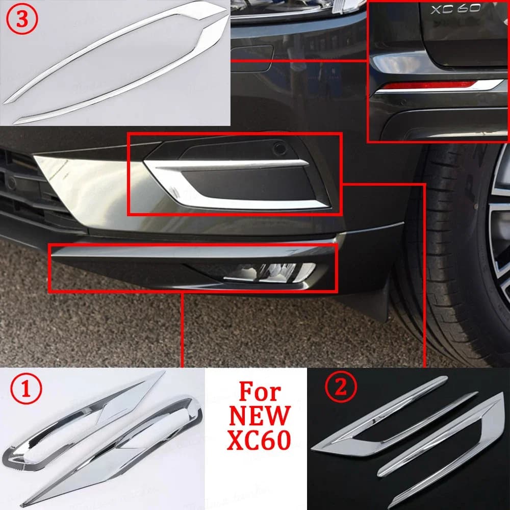 2Pcs New ABS Chrome Car Front Rear Fog Light Lamp Eyelid Cover Decorative Trim Frame For Volvo XC60 Car Exterior Accessories