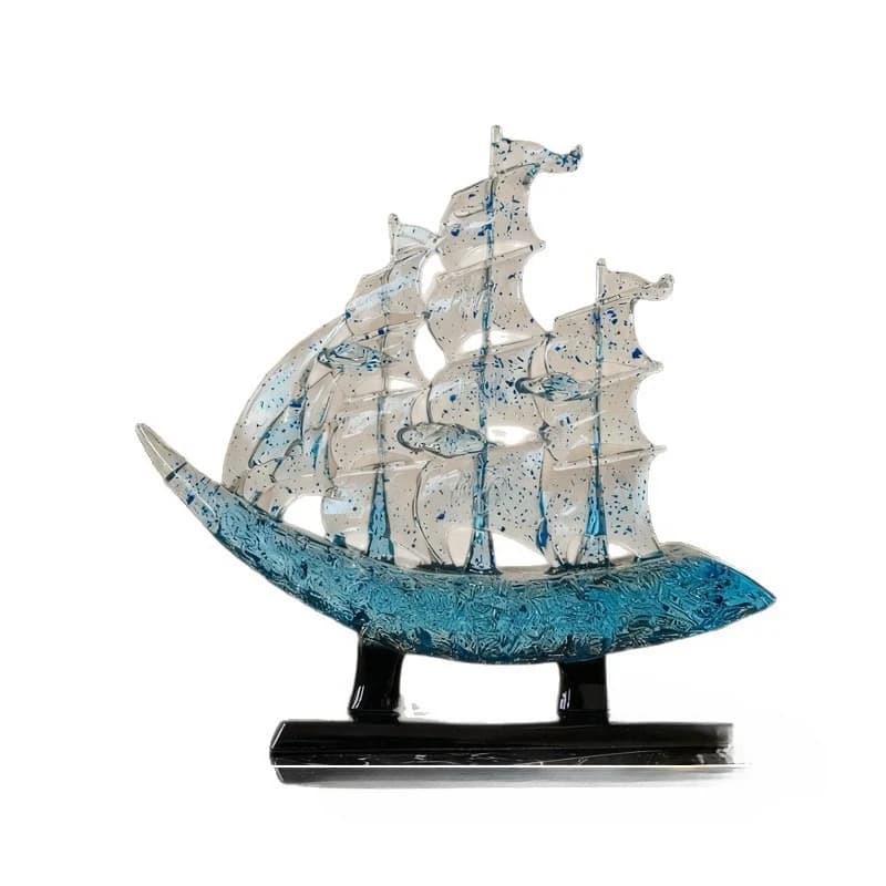 Transparent glass sailboat model ornament wine cabinet porch TV cabinet office home decoration resin crafts