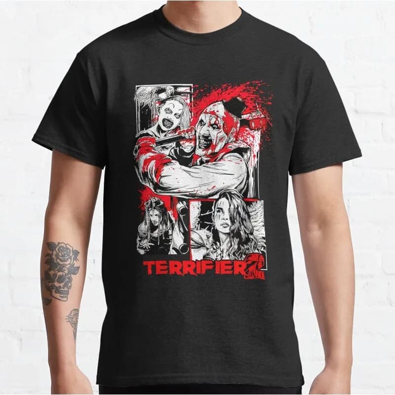 Retro Horror Movie Terrifier Art The Clown Killer Scary Halloween Gift T Shirt Short Sleeve Graphic clothes All size tops S-6XL