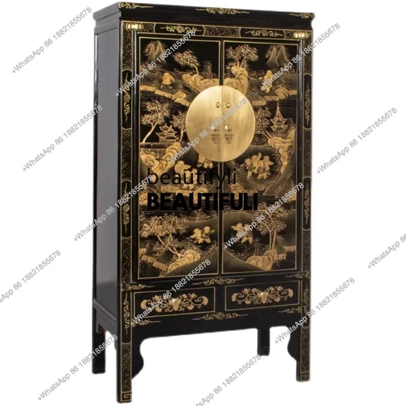 ss8350 Chinese solid wood antique, wardrobe with clothes pole color paint cabinet retro and old, classical wardrobe large wardro