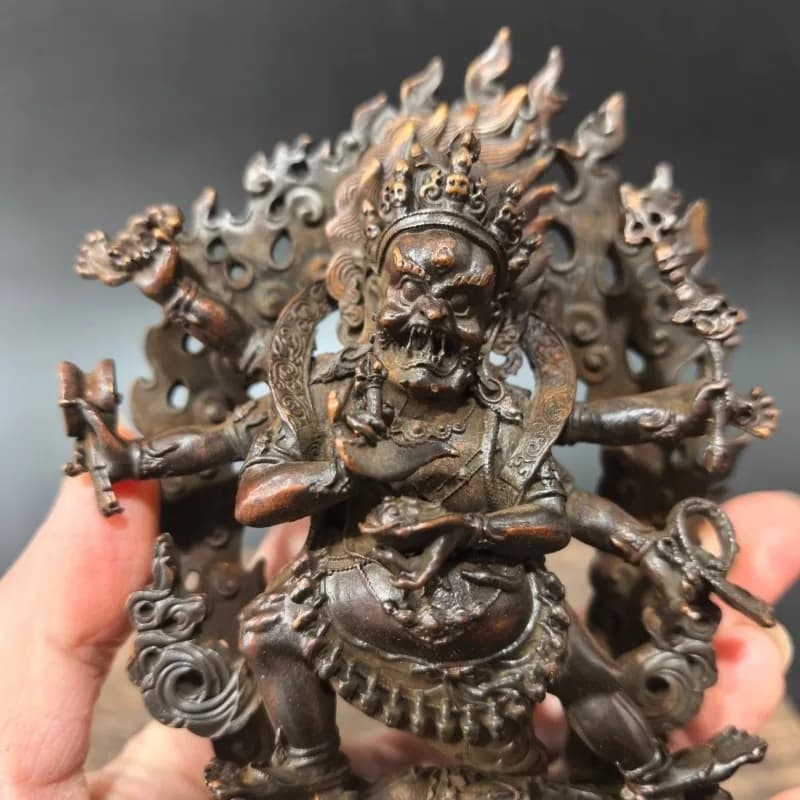 Antique Tibetan Sixarmed Buddha Buddhist Guardian Deities Living Room Entrance Ornaments Miniature Statue Tea Pet Crafts Gifts