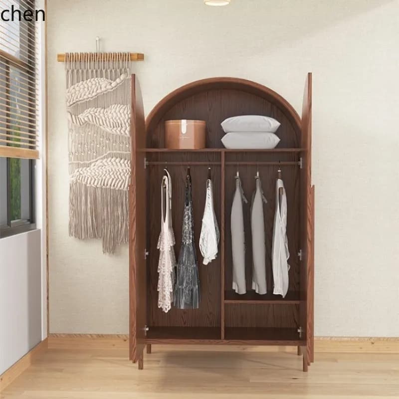 a1 Solid Wood Simple Double Door Wardrobe Modern Minimalist Bedroom Closet Multifunctional Storage Cabinet