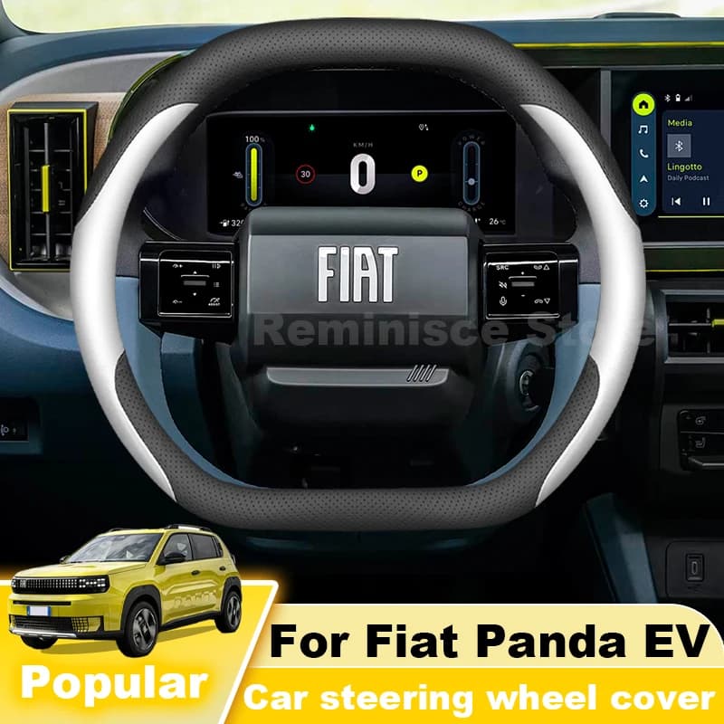 Leather Car Steering Wheel Cover For Fiat Panda EV 2024-2027 Non Slip Auto Steering Wheel Cover Fiat Panda EV Accessories 2025