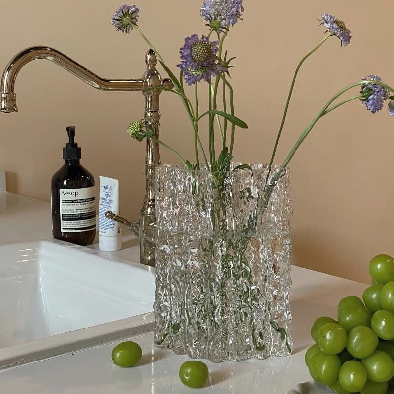 Glacier Glass Vase Living Room Table Transparent Flower Arrangement Water Nourishment European Modern Декор Для Дома Vases