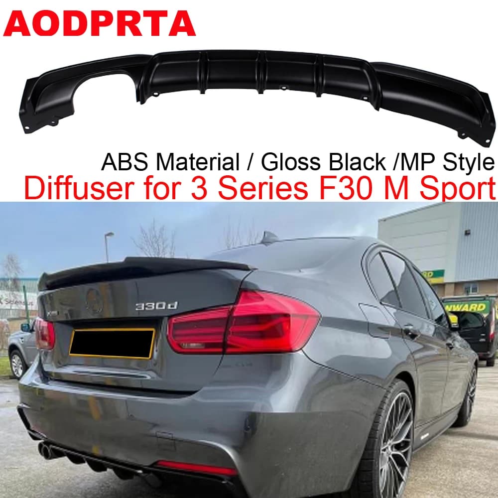 MP Performance Style Rear Bumper Diffuser Lip Spoiler for BMW 3 Series F30 F31 M Sport M Tech Gloss Black ABS 2012-2018