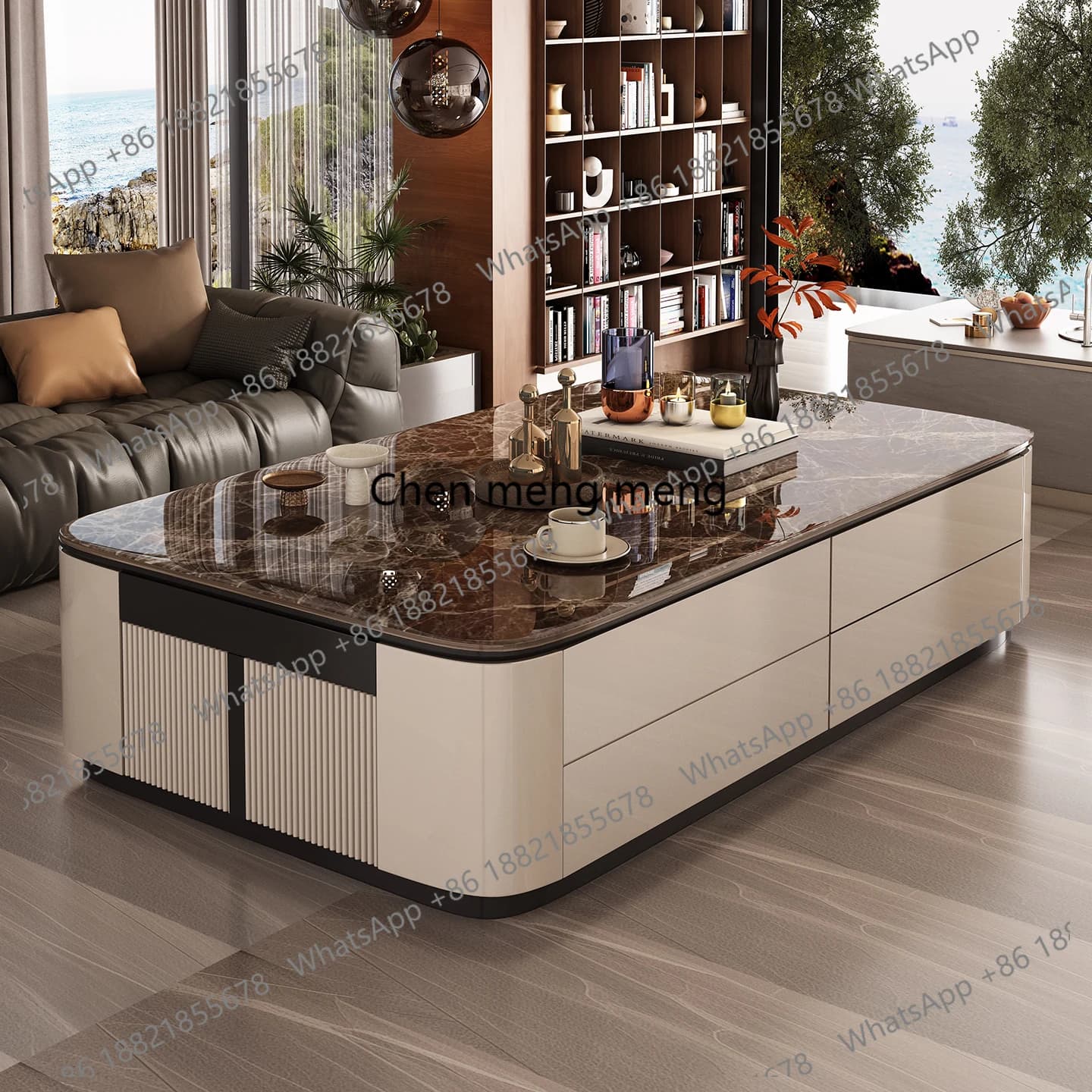 Light luxury high-end, coffee table large apartment flat floor high-end feeling living room home 60cm design large coffee table