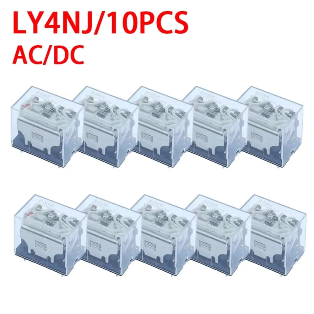 10 Uds blanco LY4NJ HH54P LY4N-J 14 pines AC/DC 6V 12V 24V 36V 48V 110V 220V Mini relé electromagnético intermedio