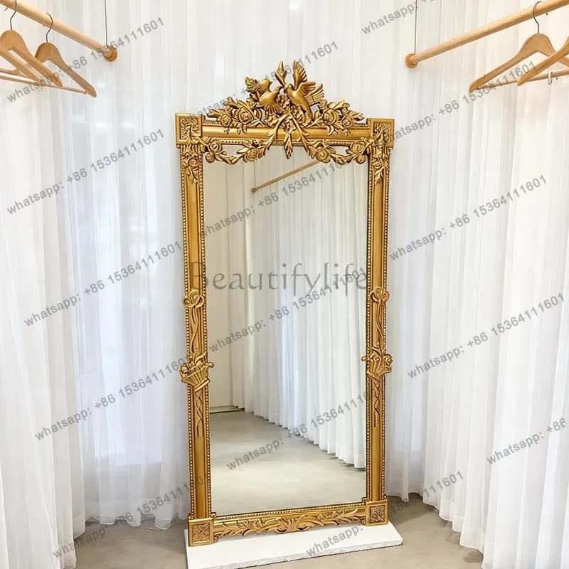 D33 French retro carved full-length mirror villa luxury floor-to-ceiling full-length mirror