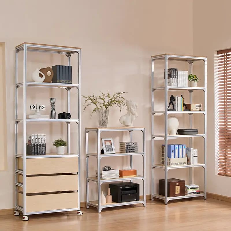 YJQ aluminum profile birch ocean board display rack floor multi-layer shelf sample display rack
